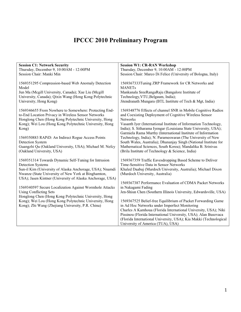 IPCCC 2010 Preliminary Program