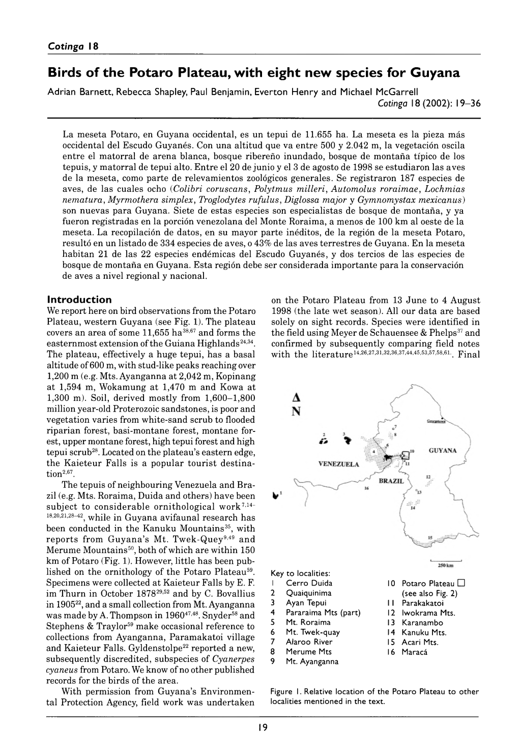 Birds of the Potaro Plateau, with Eight New Species for Guyana