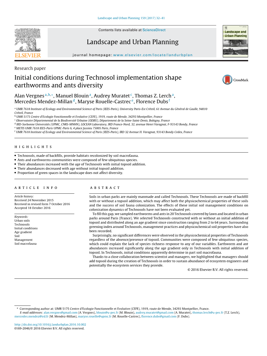 Initial Conditions During Technosol Implementation Shape Earthworms