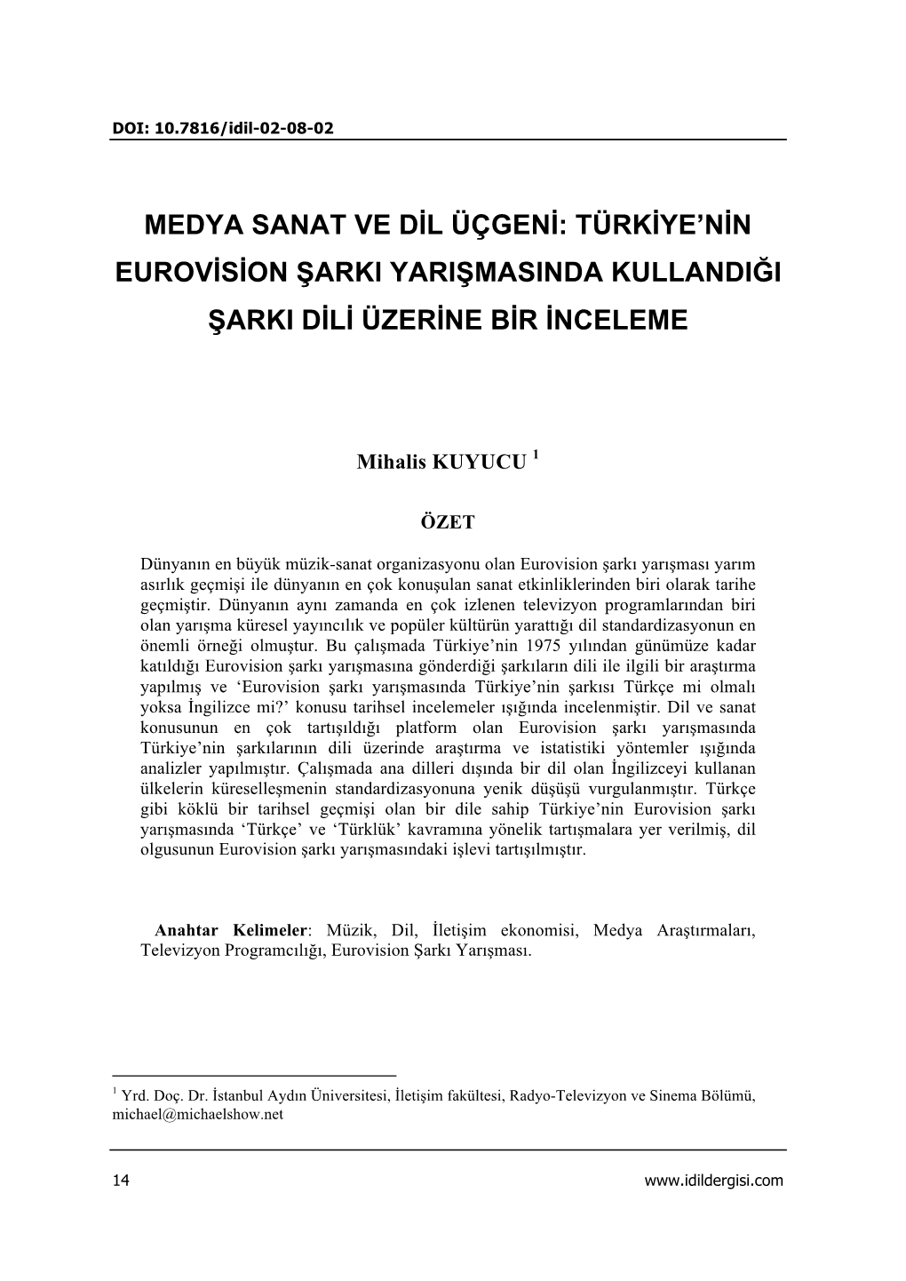 Medya Sanat Ve Dil Üçgeni: Türkiye'nin Eurovision Şarkı Yarışmasında