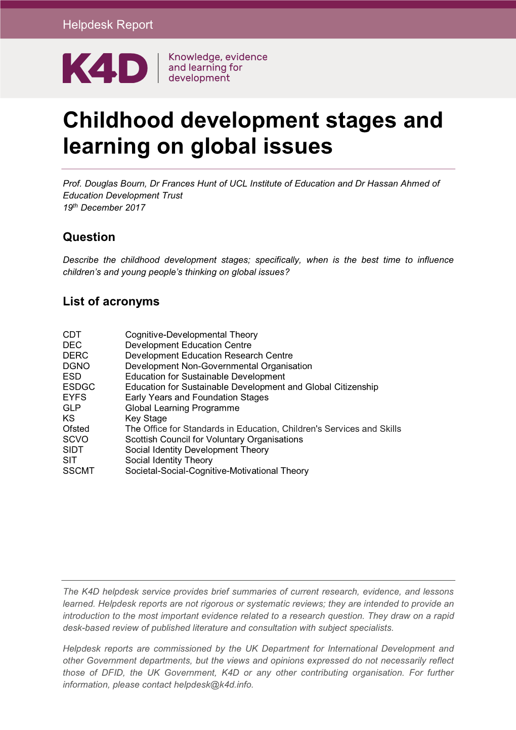 Childhood Development Stages and Learning on Global Issues