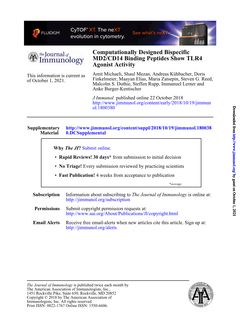 Computationally Designed Bispecific MD2/CD14 Binding Peptides Show TLR4 Agonist Activity