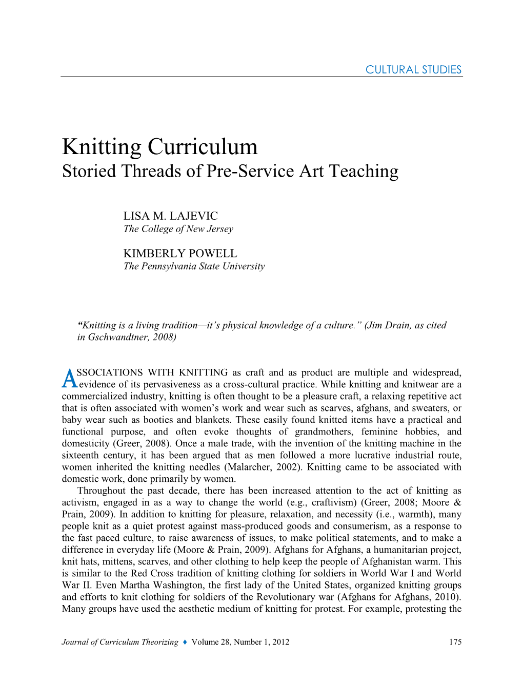Knitting Curriculum Storied Threads of Pre-Service Art Teaching