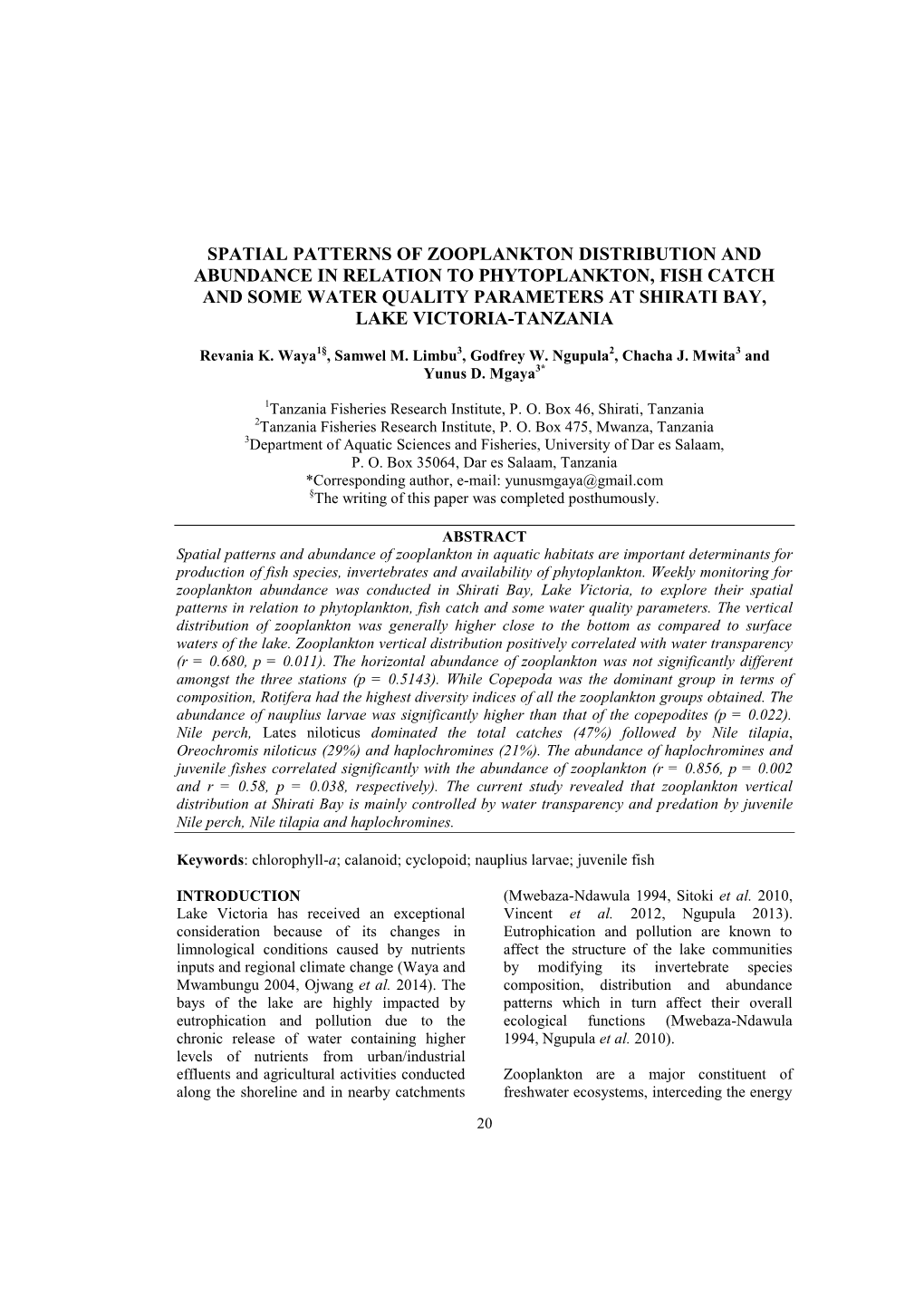 Spatial Patterns of Zooplankton Distribution and Abundance