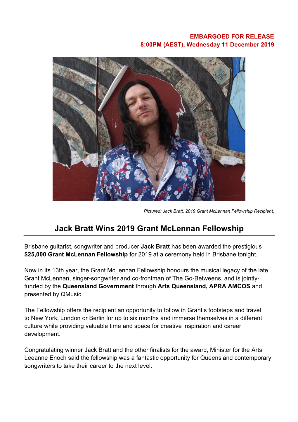 Jack Bratt Wins 2019 Grant Mclennan Fellowship