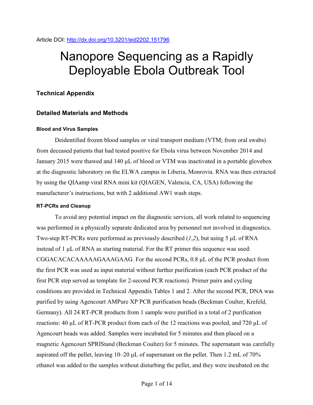 Nanopore Sequencing As a Rapidly Deployable Ebola Outbreak Tool