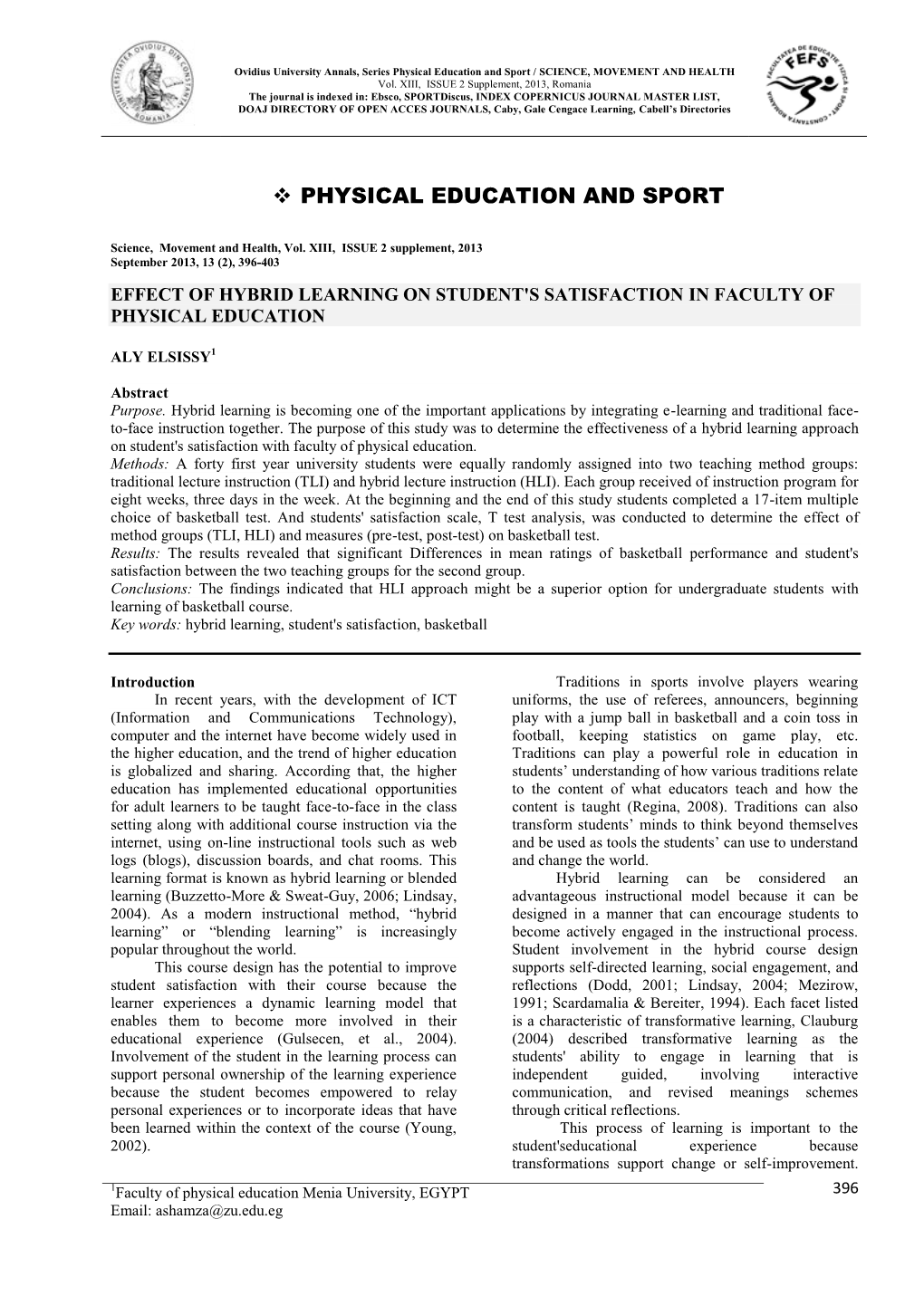 Physical Education and Sport / SCIENCE, MOVEMENT and HEALTH Vol