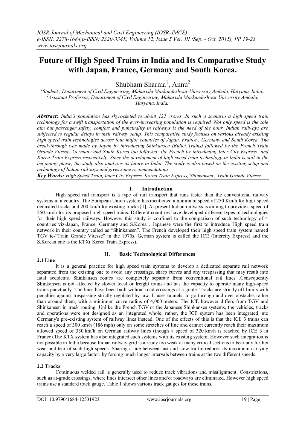 Future of High Speed Trains in India and Its Comparative Study with Japan, France, Germany and South Korea