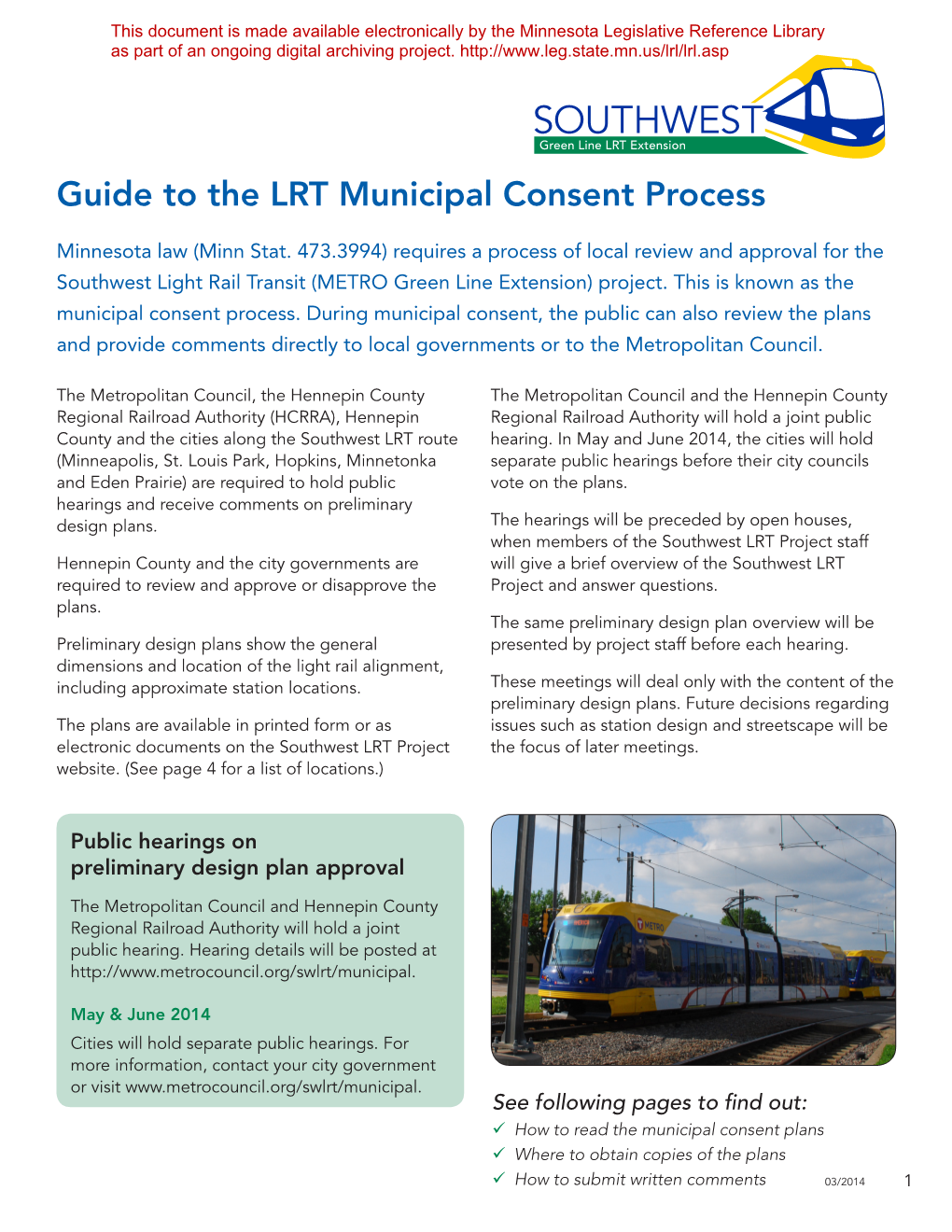 Guide to the LRT Municipal Consent Process