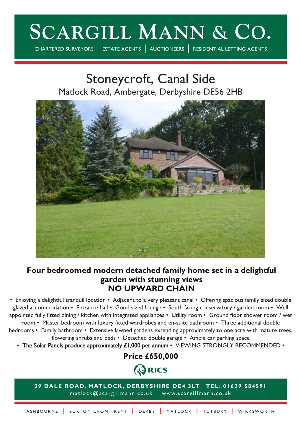 Stoneycroft, Canal Side Matlock Road, Ambergate, Derbyshire DE56 2HB