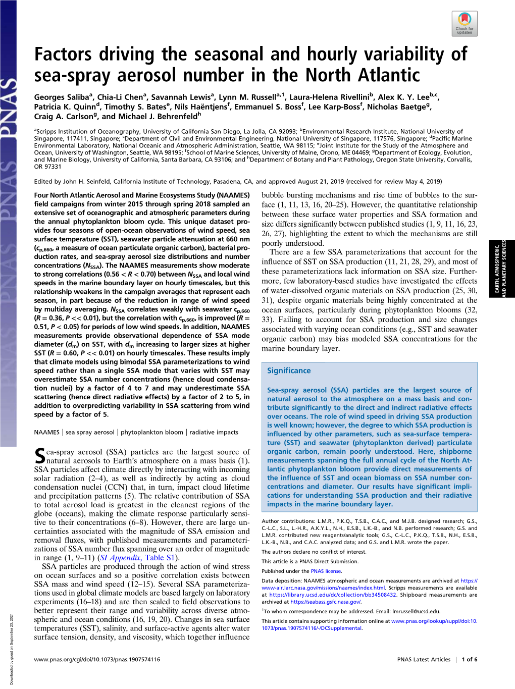 Factors Driving the Seasonal and Hourly Variability of Sea-Spray Aerosol Number in the North Atlantic