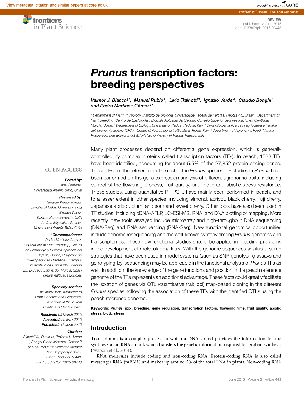 Prunus Transcription Factors: Breeding Perspectives