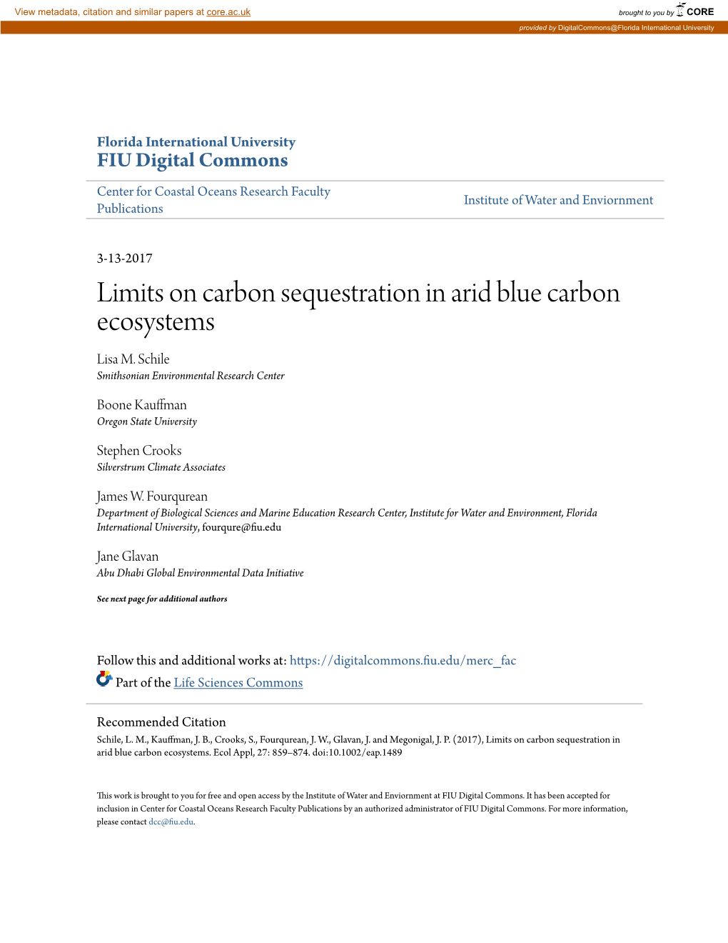 Limits on Carbon Sequestration in Arid Blue Carbon Ecosystems Lisa M