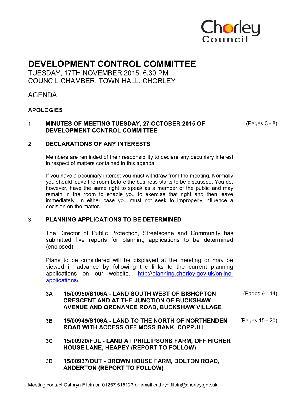Agenda Document for Development Control Committee, 17/11/2015 18:30