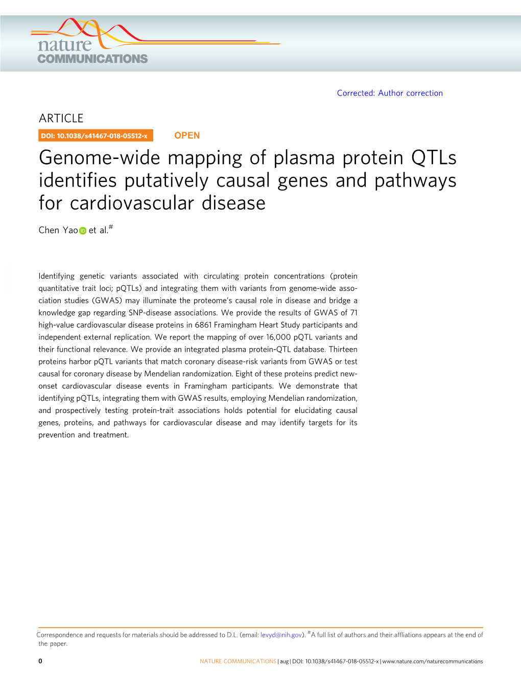 Genomeâ€•Wide Mapping of Plasma Protein Qtls Identifies Putatively