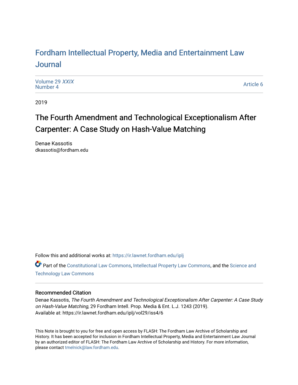 The Fourth Amendment and Technological Exceptionalism After Carpenter: a Case Study on Hash-Value Matching