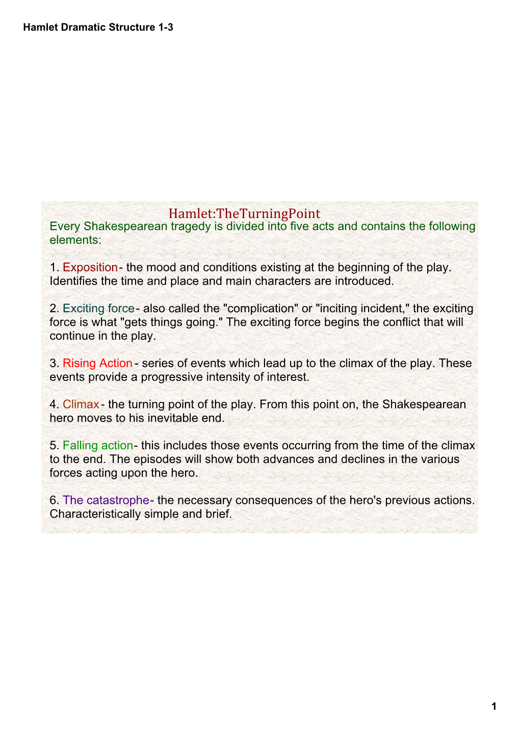 Hamlet Dramatic Structure 1­3