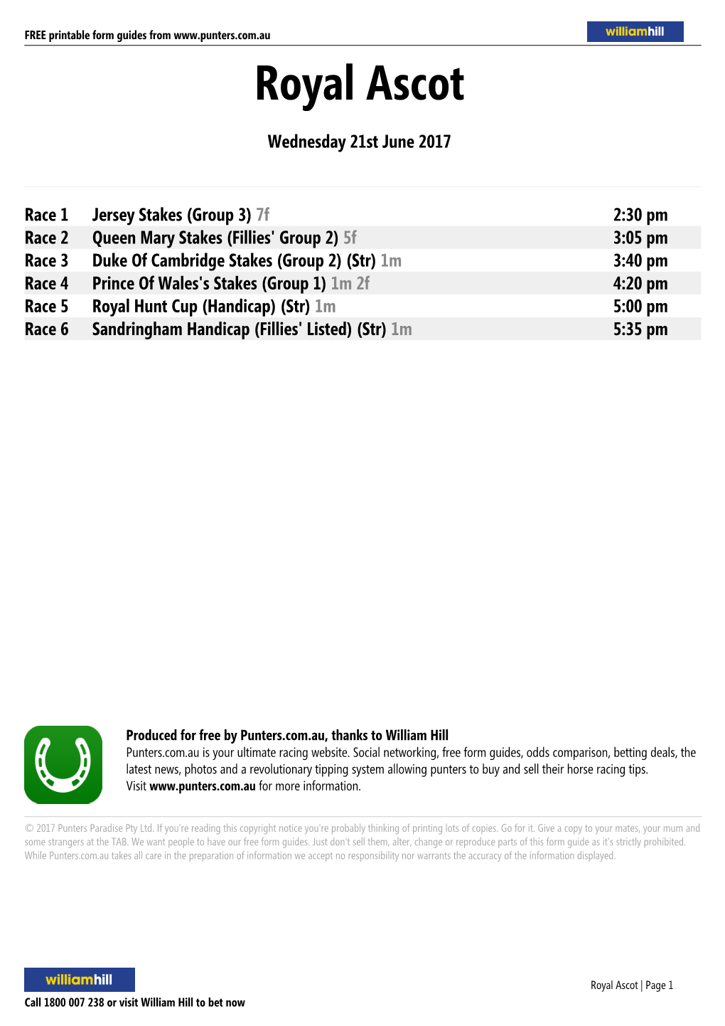 Royal Ascot Printable Form Guide