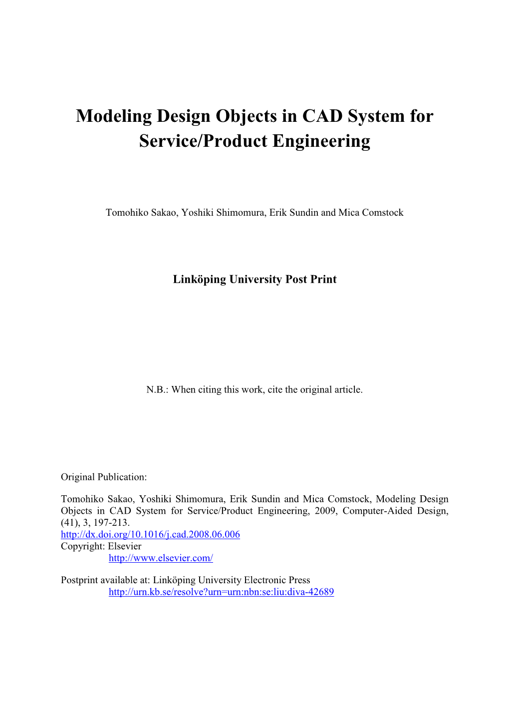 Modeling Design Objects in CAD System for Service/Product Engineering