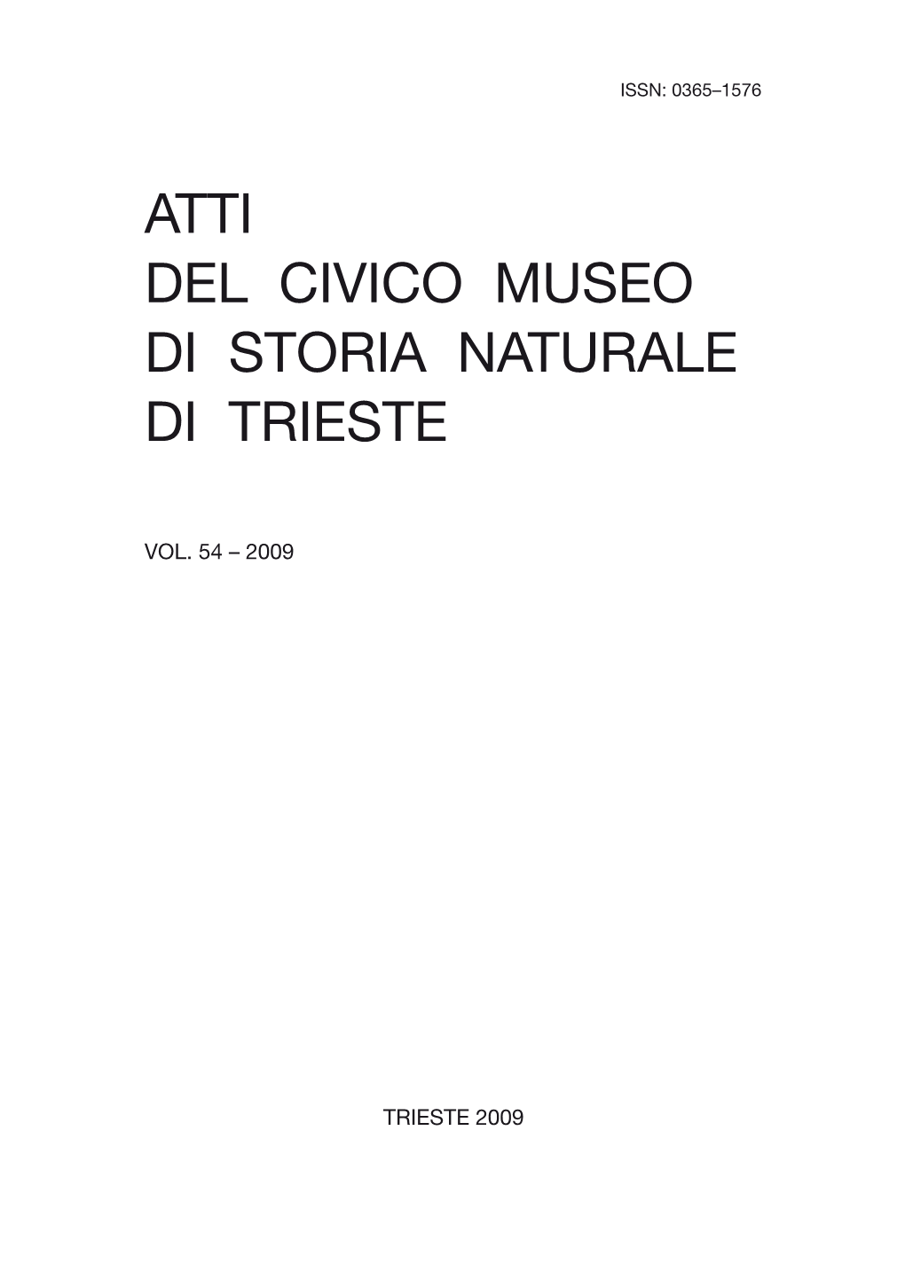 Atti Del Civico Museo Di Storia Naturale Di Trieste