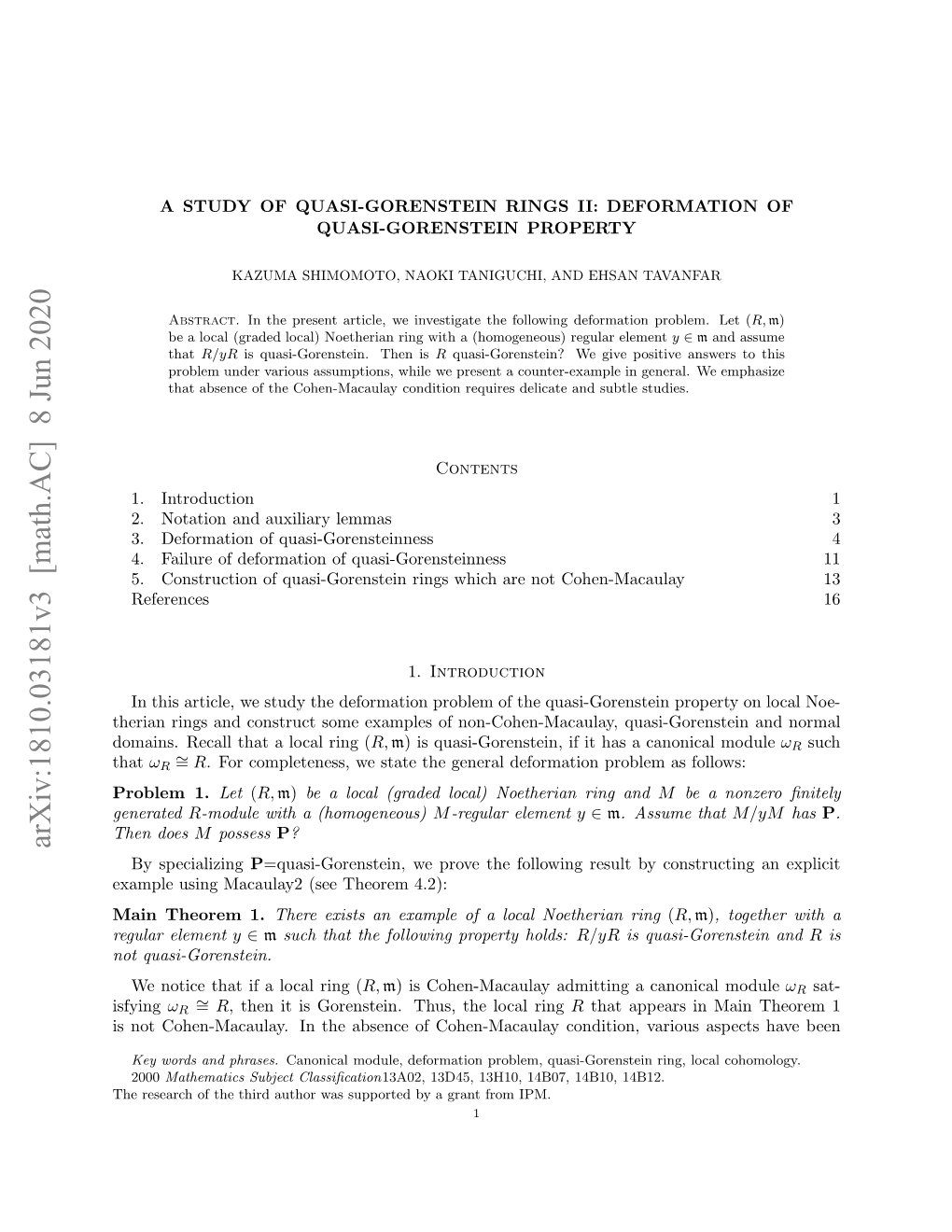 A Study of Quasi-Gorenstein Rings Ii: Deformation of Quasi-Gorenstein Property 3