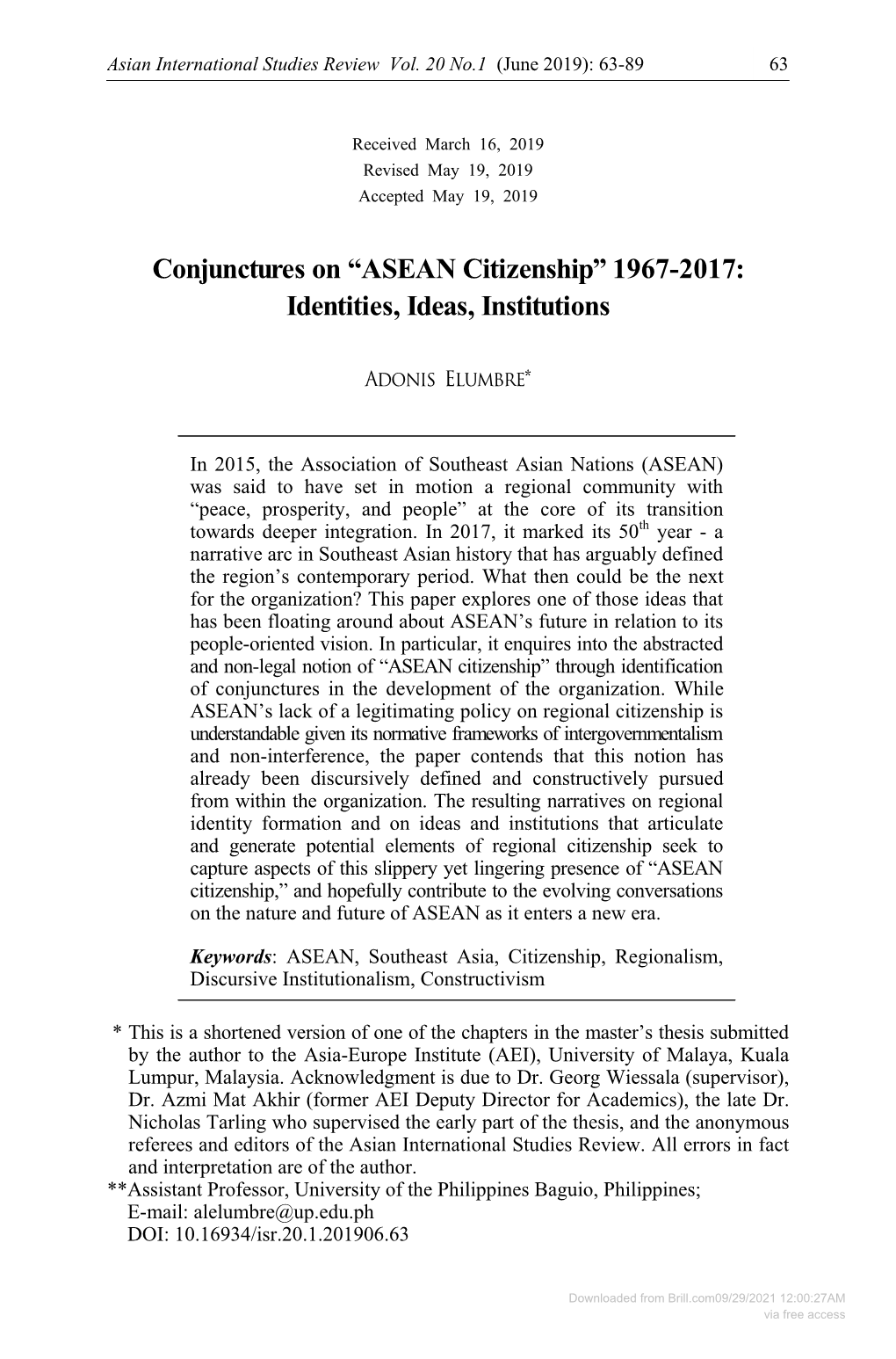 “ASEAN Citizenship” 1967-2017 Identities, Ideas, Institutions.Hwp
