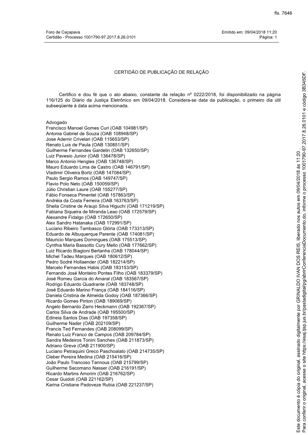 09/04/2018 11:20 Certidão - Processo 1001790-97.2017.8.26.0101 Página: 1