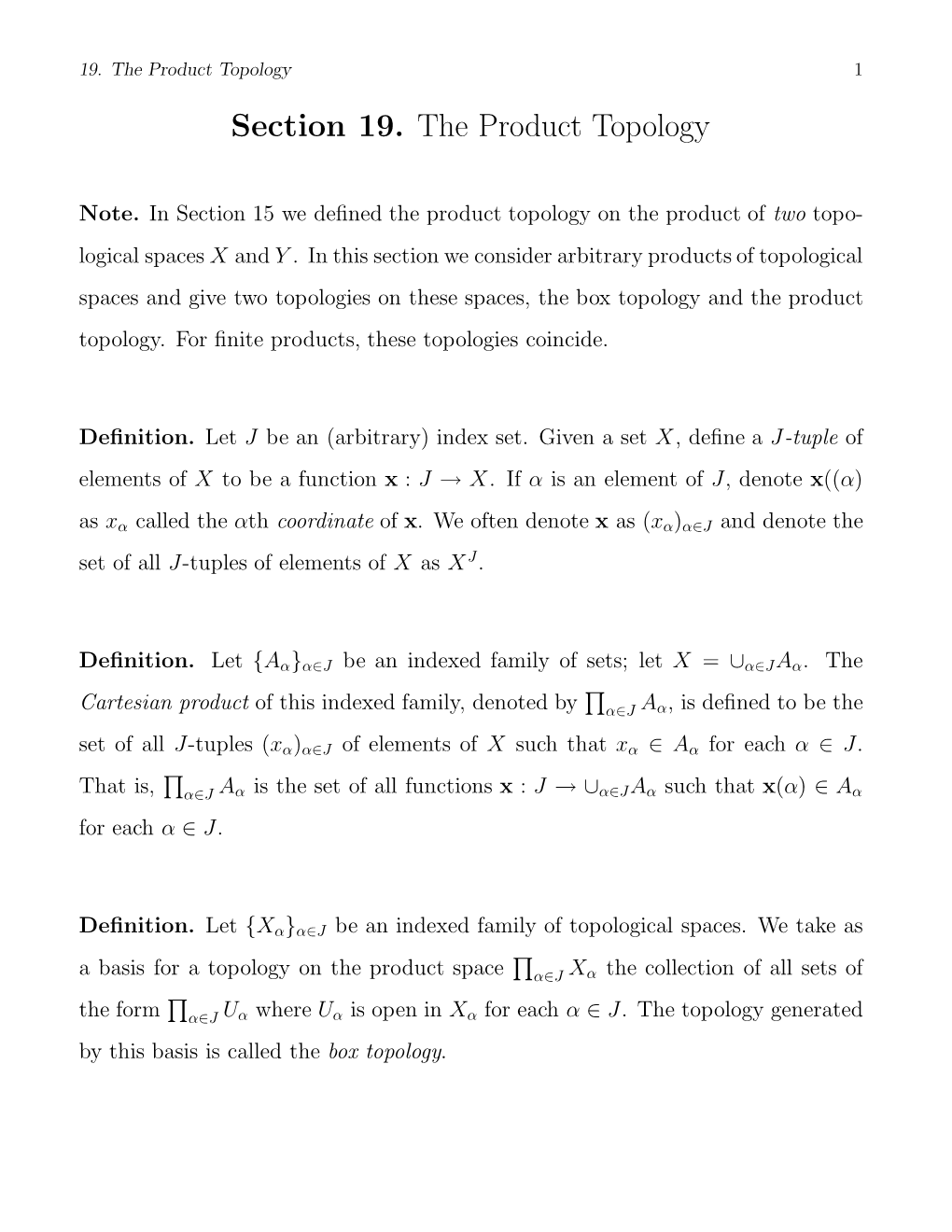 Section 19. the Product Topology