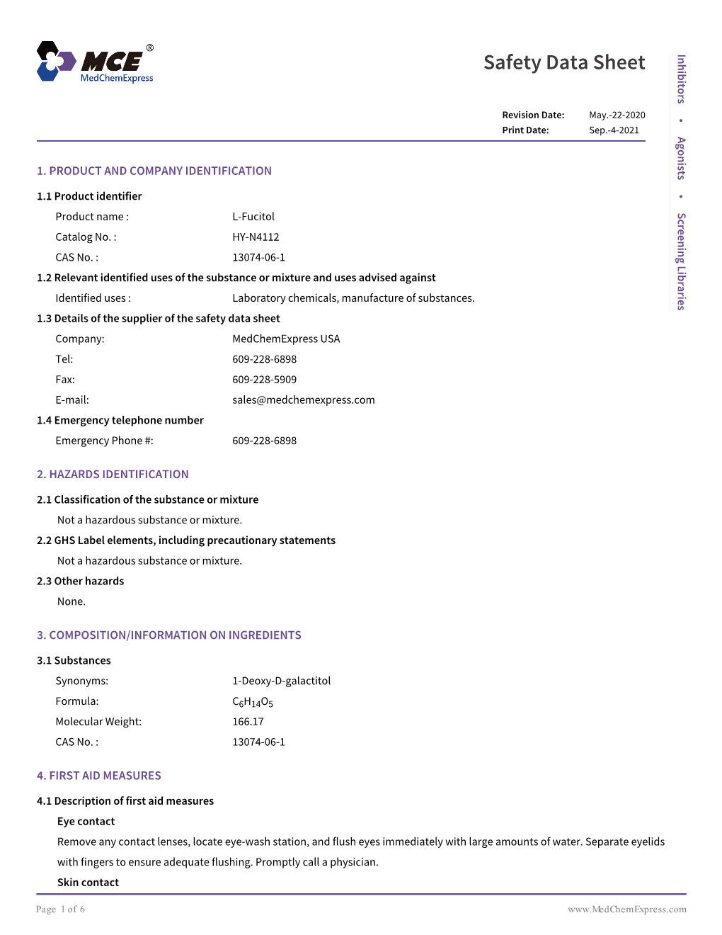 Safety Data Sheet Inhibitors