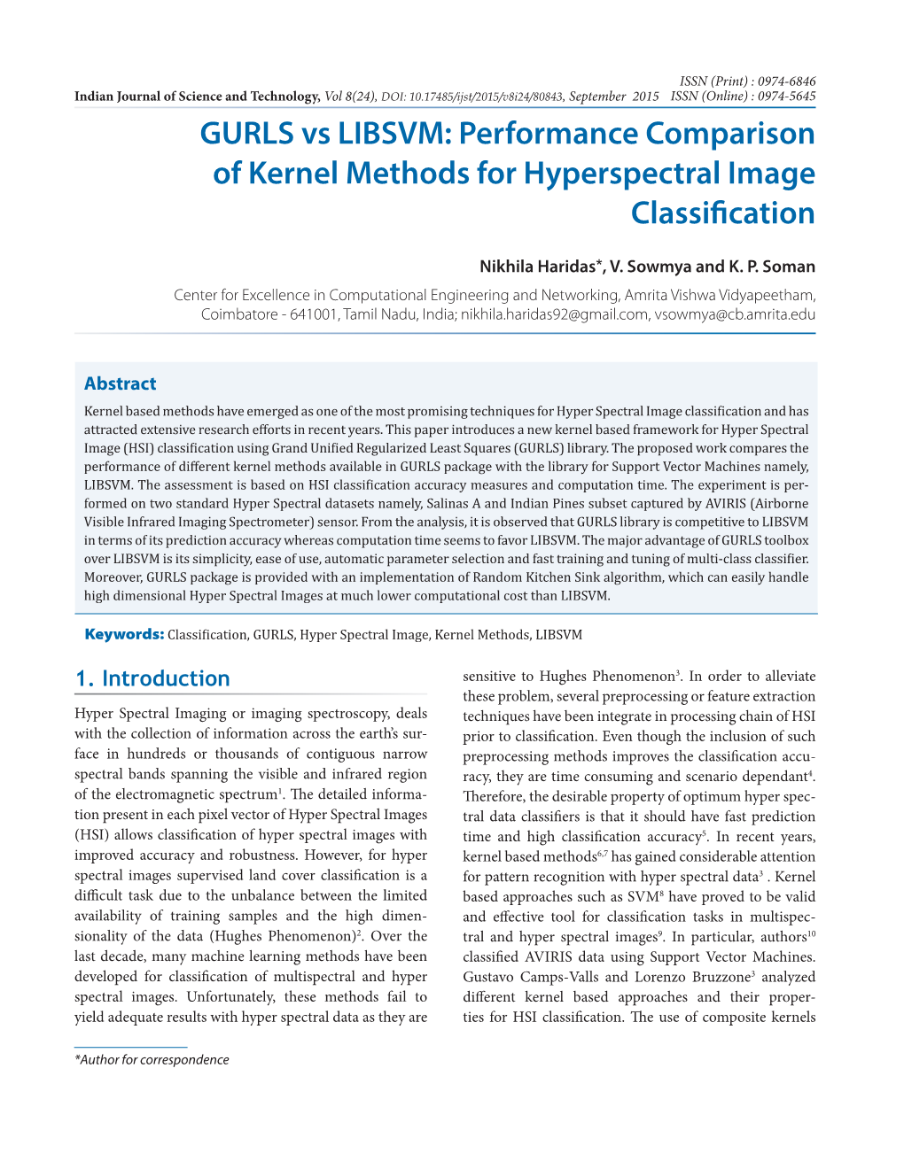 GURLS Vs LIBSVM: Performance Comparison of Kernel Methods for Hyperspectral Image Classification