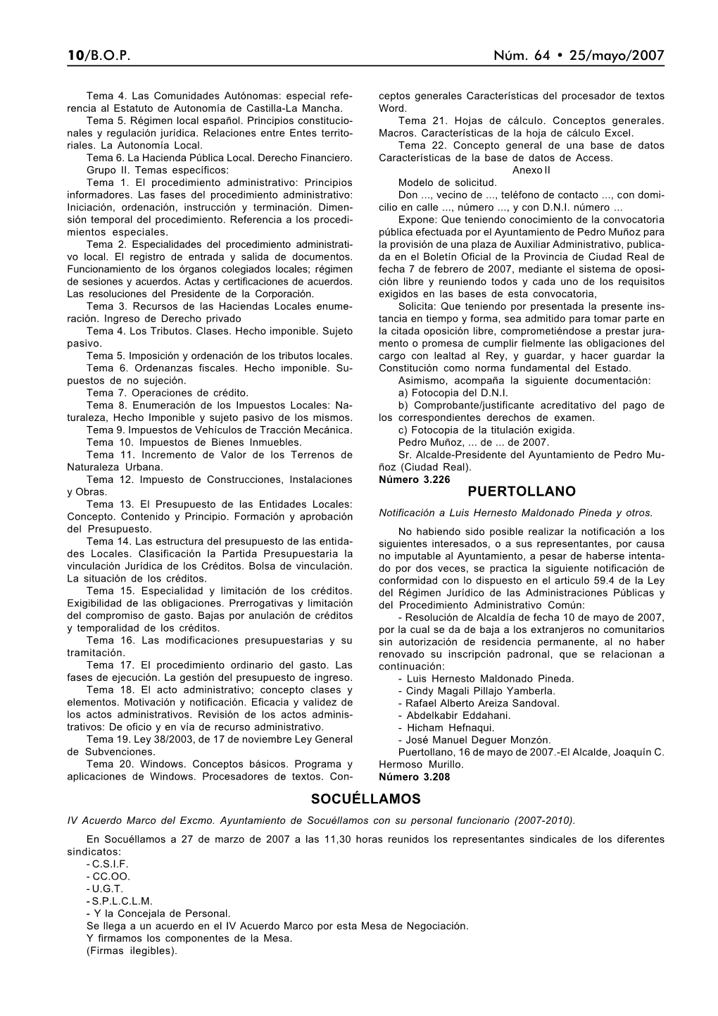 10/B.O.P. Núm. 64 • 25/Mayo/2007 PUERTOLLANO SOCUÉLLAMOS