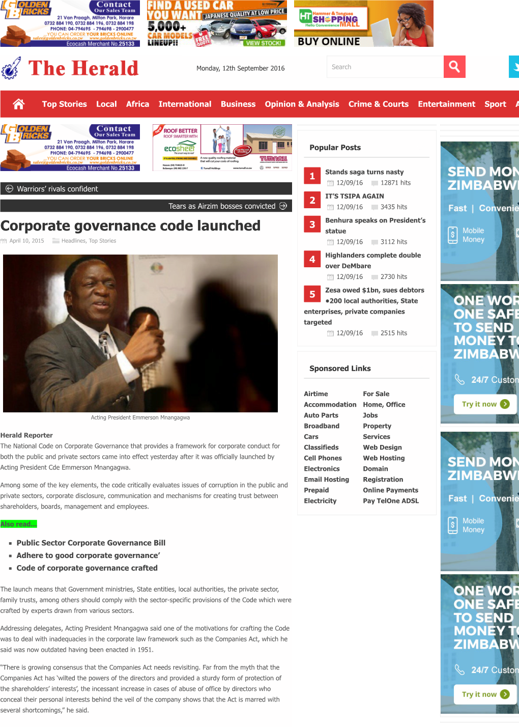 Corporate Governance Code Launched Statue April 10, 2015 Headlines, Top Stories 12/09/16 3112 Hits