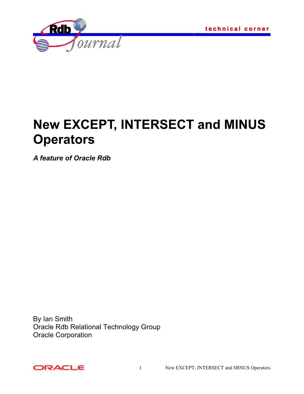 New XCEPT, INTERSECT and MINUS Operators