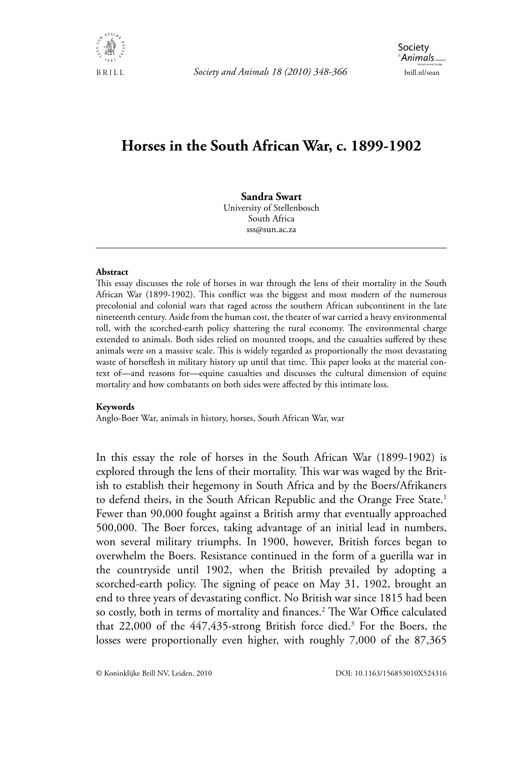 Horses in the South African War, C. 1899-1902