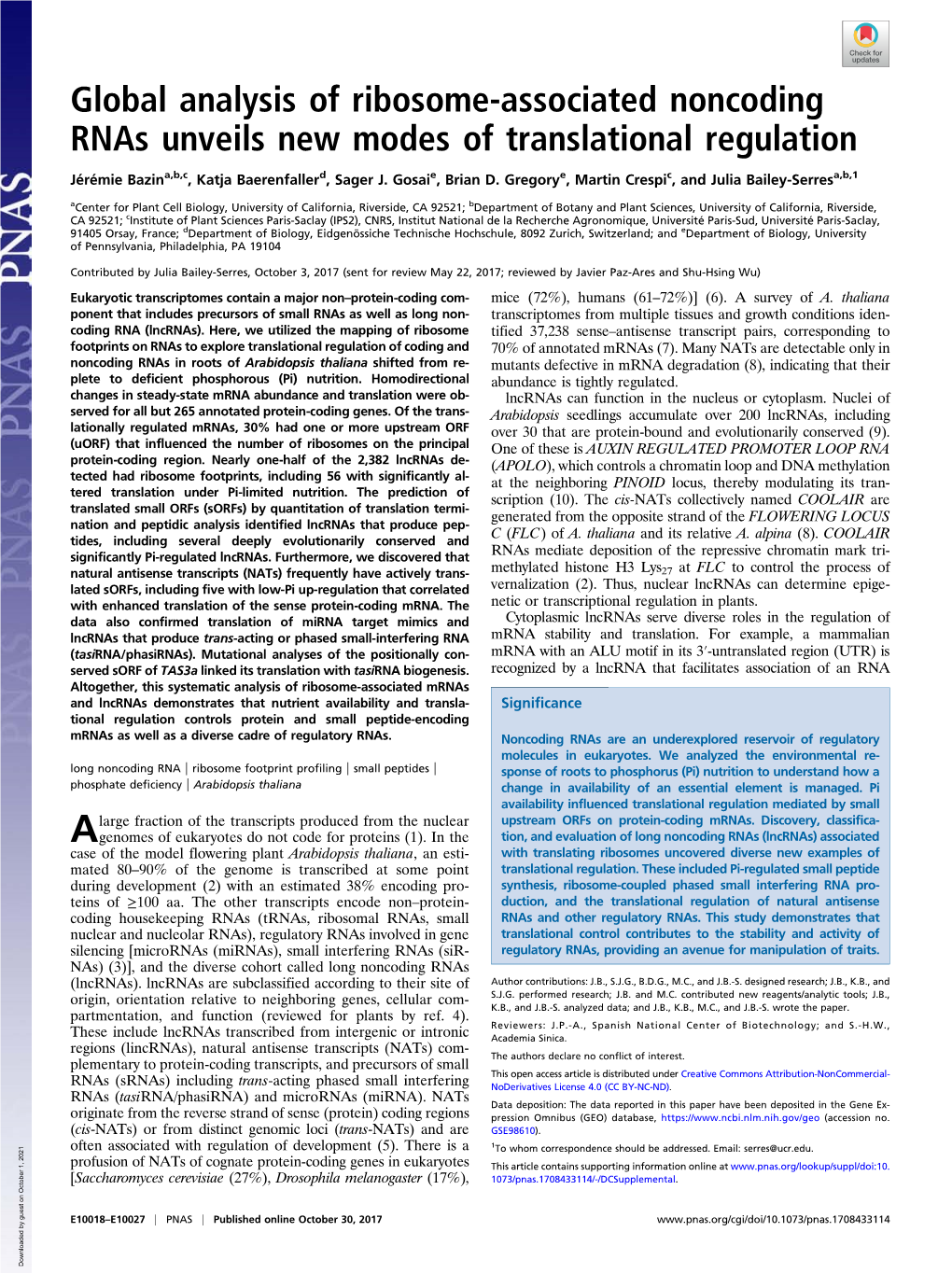 Global Analysis of Ribosome-Associated Noncoding Rnas Unveils New Modes of Translational Regulation