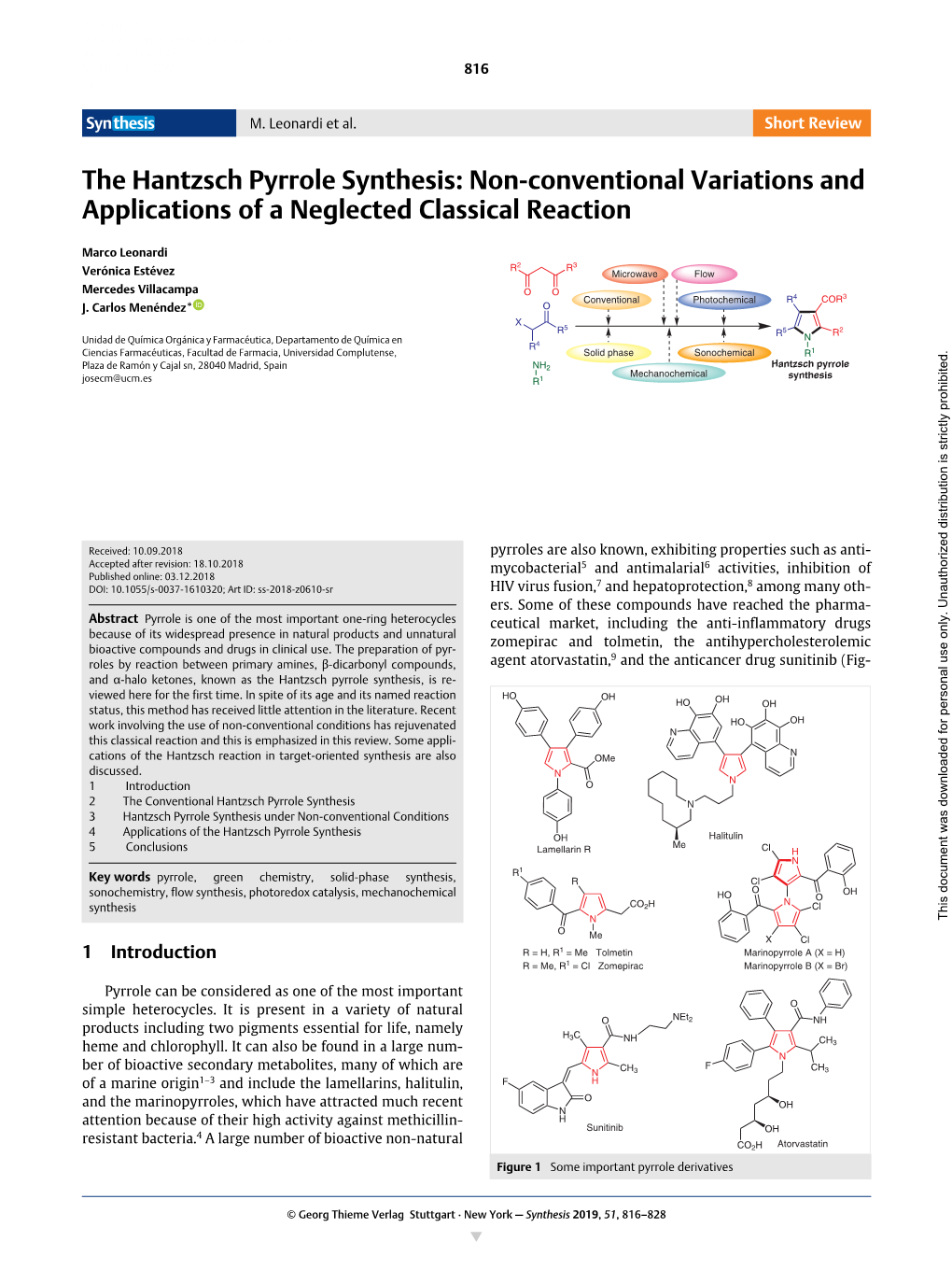 The Hantzsch Pyrrole Synthesis: Non-Conventional Variations and Applications of a Neglected Classical Reaction