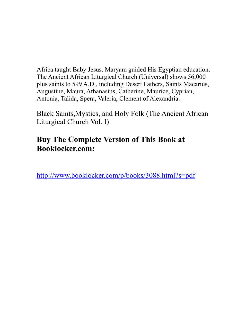 Black Saints,Mystics, and Holy Folk (The Ancient African Liturgical Church Vol
