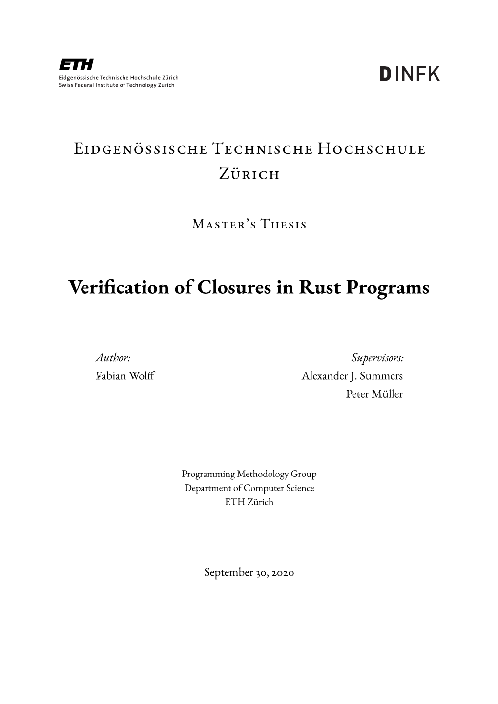 Veri Cation of Closures in Rust Programs