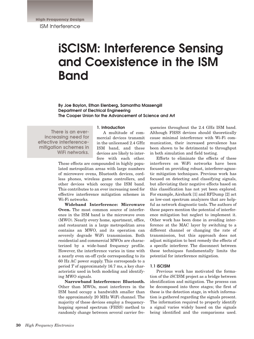 Iscism: Interference Sensing and Coexistence in the ISM Band