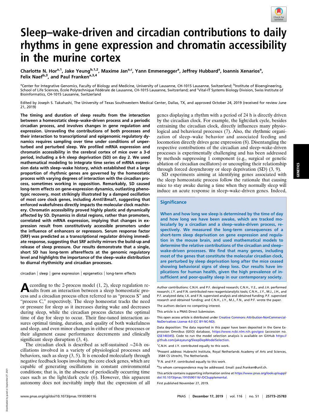 Sleep–Wake-Driven and Circadian Contributions to Daily Rhythms in Gene Expression and Chromatin Accessibility in the Murine Cortex