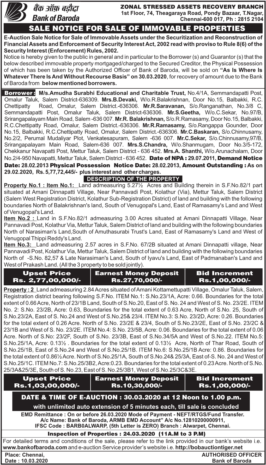Amudha Surabhi Educational and Charitable Trust, No.4/1A, Semmandapatti Post, Omalur Taluk, Salem District-636309