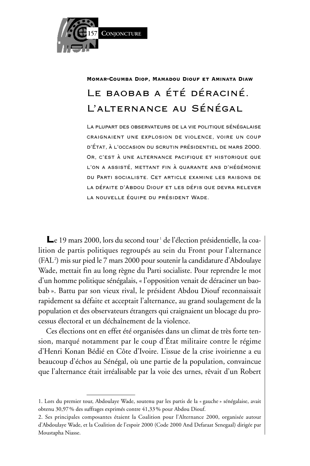 Le Baobab a Été Déraciné. L'alternance Au Sénégal