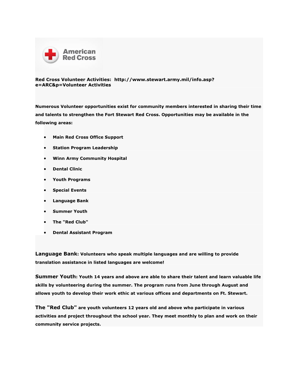 Red Cross Volunteer Activities: Activities