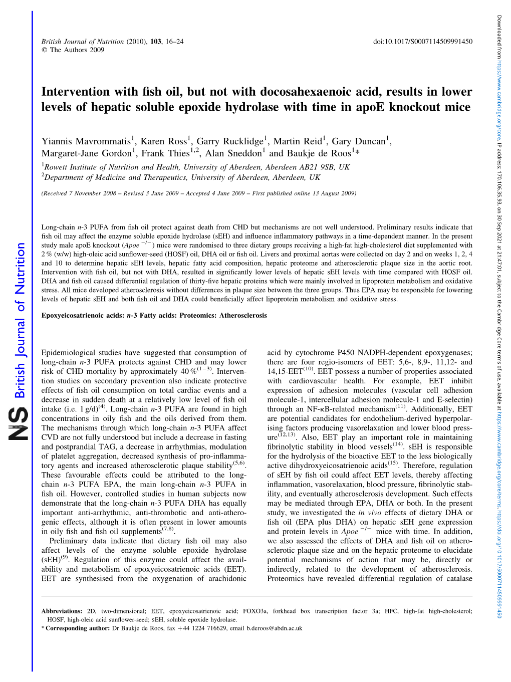 Intervention with Fish Oil, but Not with Docosahexaenoic Acid, Results In