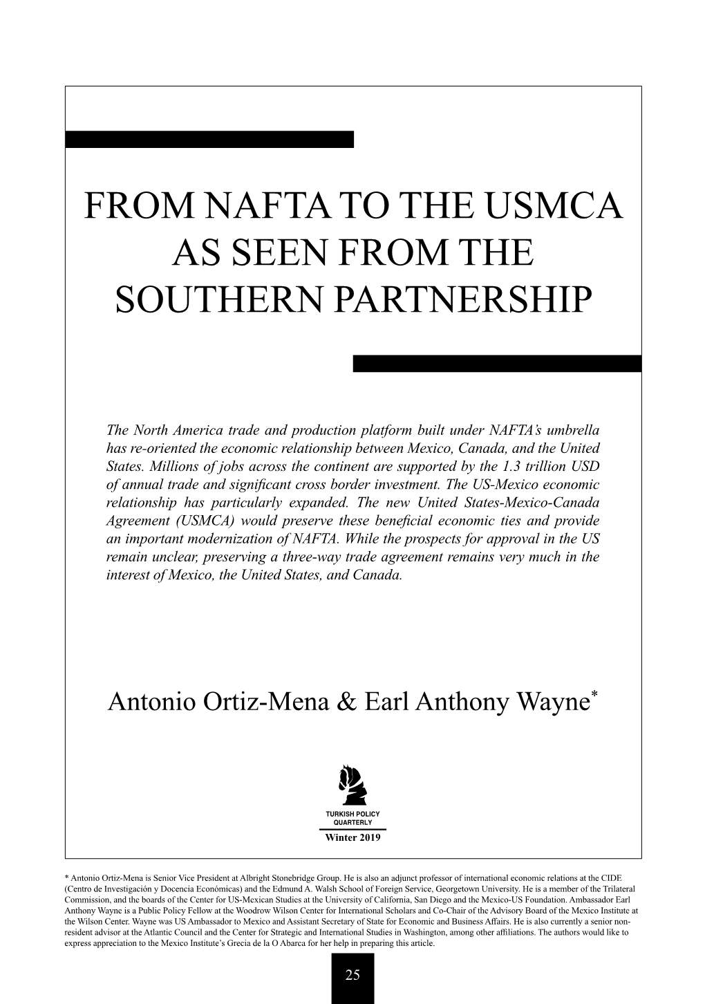 FROM NAFTA to the USMCA AS SEEN from the SOUTHERN PARTNERSHIP