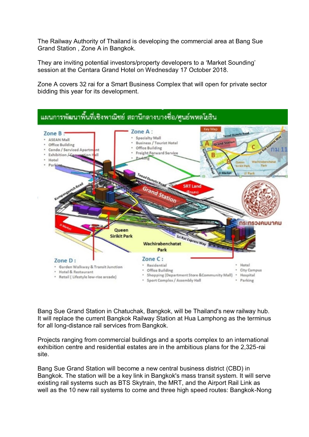 The Railway Authority of Thailand Is Developing the Commercial Area at Bang Sue Grand Station , Zone a in Bangkok