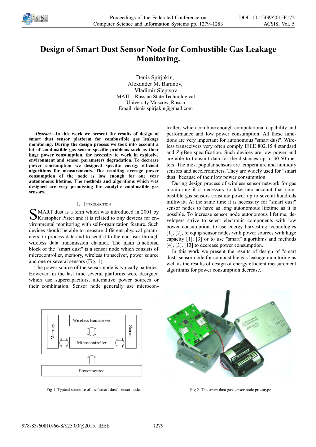 Design of Smart Dust Sensor Node for Combustible Gas Leakage Monitoring