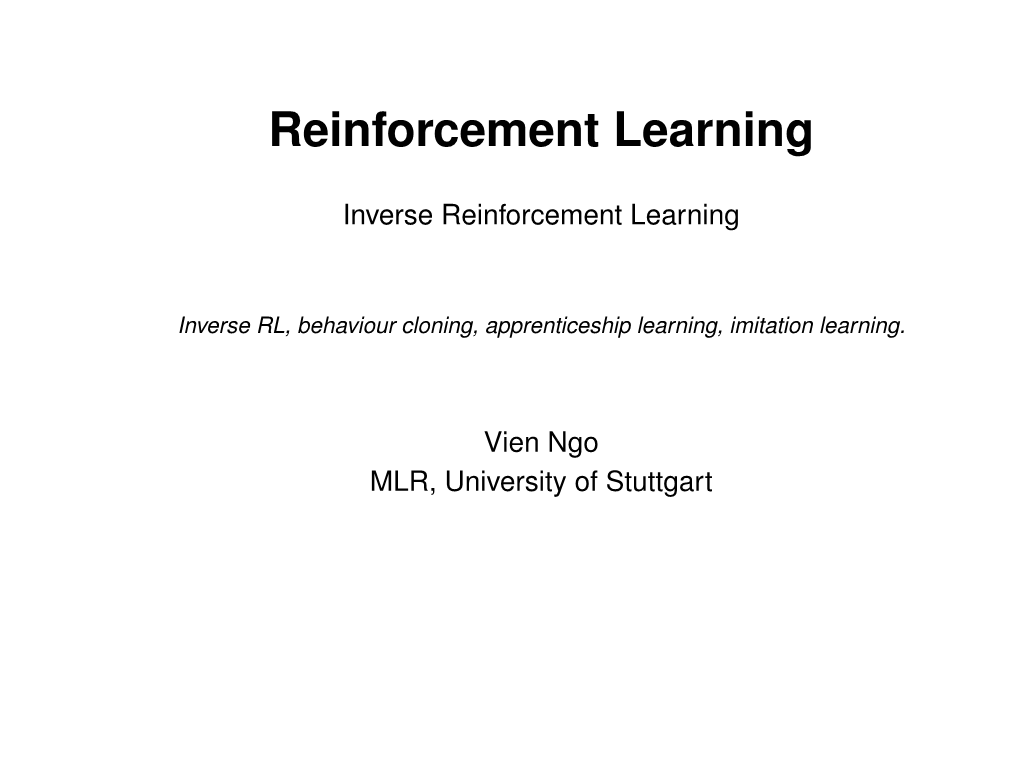 Reinforcement Learning Lecture Inverse Reinforcement Learning