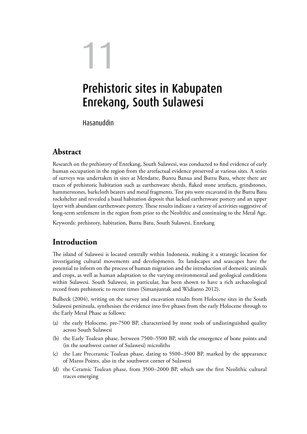 11. Prehistoric Sites in Kabupaten Enrekang, South Sulawesi 173