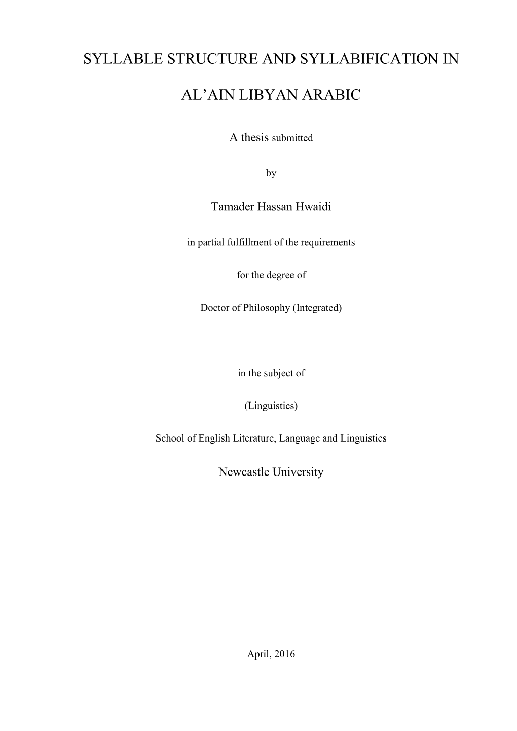 Syllable Structure and Syllabification in Al'ain